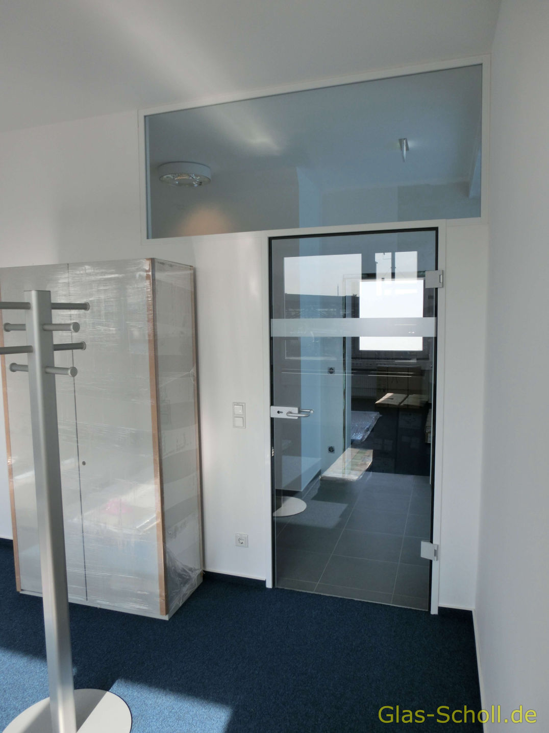 Glas-Drehtür in Minimalzarge mit Glasoberlicht